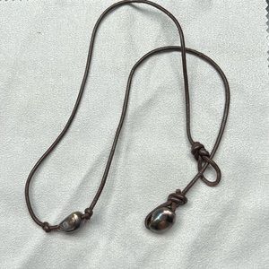 Black Pearl & Leather Necklace